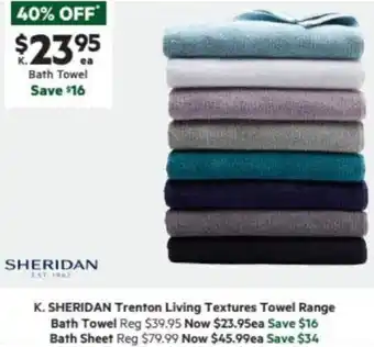 Harris Scarfe SHERIDAN Trenton Living Textures Towel Range offer