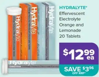 Ramsay Pharmacy Hydralyte Effervescent Electrolyte Orange and Lemonade 20 Tablets offer