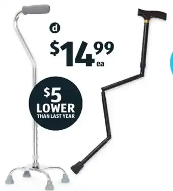 ALDI Adjustable Walking Sticks/Quad Tip Walking Stick offer