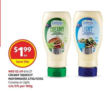 ALDI Colway Squeezy Mayonnaise 475g/535g offer