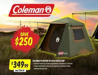 Aussie Disposals COLEMAN 4P INSTANT UP GOLD SERIES TENT offer