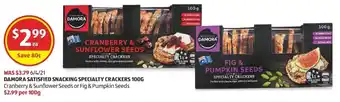 ALDI Damara Satisfied Snacking Specialty Crackers 100g offer