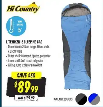 Aussie Disposals LITE HIKER -5 SLEEPING BAG offer