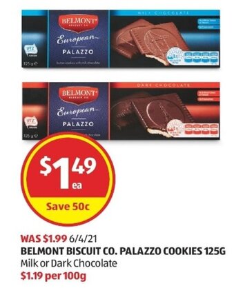 ALDI Belmont Biscuit Co. Palazzo Cookies 125g offer