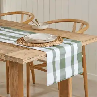 Pillow Talk Kova Stripe Check Green Table Linen Range by Habitat offer