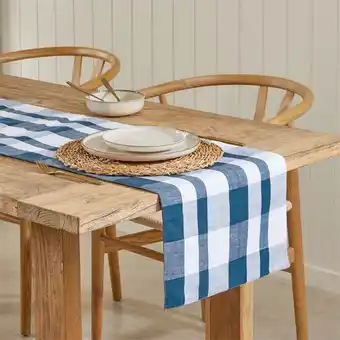 Pillow Talk Kova Stripe Check Navy Table Linen Range by Habitat offer