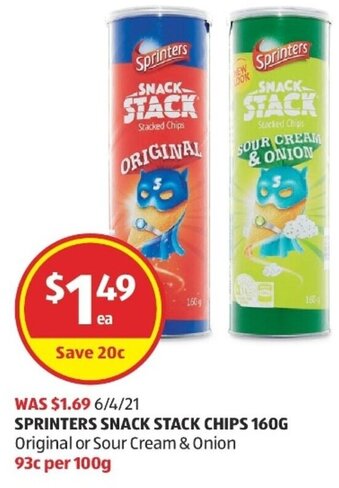ALDI Sprinters Snack Stack Chips 160g offer