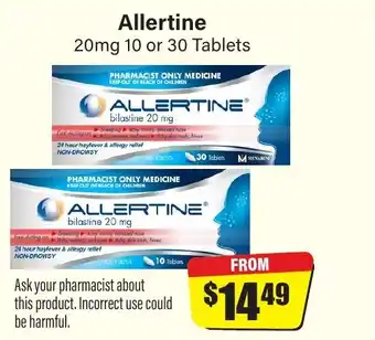 Chemist Discount Centre Allertine 20mg 10 or 30 Tablets offer