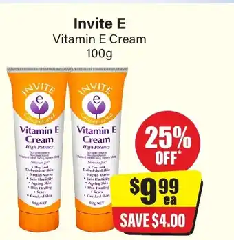 Chemist Discount Centre Invite E Vitamin E Cream 100g offer