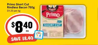 Primo Short Cut Rindless Bacon 750g