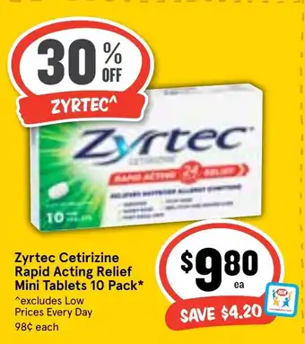 Ritchies Zyrtec Cetirizine Rapid Acting Relief Mini Tablets 10 Pack offer