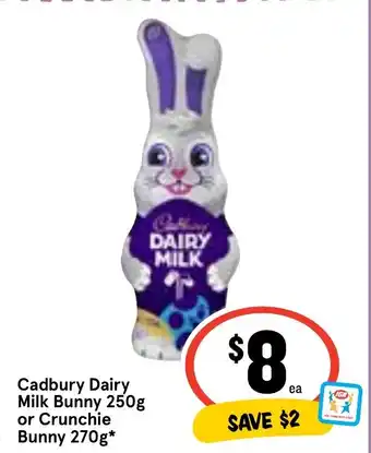 Ritchies Cadbury Dairy Milk Bunny 250g or Crunchie Bunny 270g offer