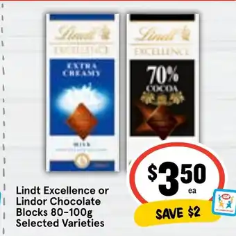 Ritchies Lindt Excellence or Lindor Chocolate Blocks 80-100g offer