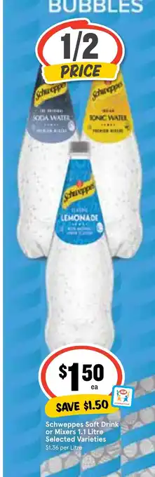 Ritchies Schweppes Soft Drink or Mixers 1.1 Litre offer