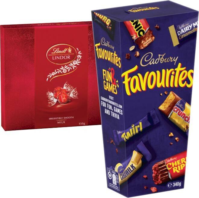 Cadbury Favourites 340‑352g, Toblerone Pralines 180g or Lindt Lindor ...