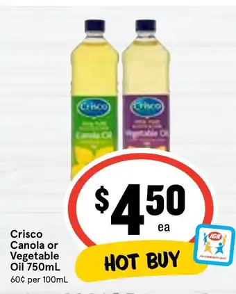 Crisco Canola or Vegetable Oil 750mL