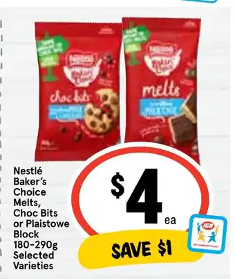 Ritchies Nestlé Baker's Choice Melts, Choc Bits or Plaistowe Block 180-290g offer