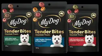 IGA NEW My Dog Tender Bites Gourmet Treats 100g Selected Varieties offer