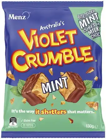 Menz Choc Coated Candy 130g or Violet Crumble Choc Honeycomb 120g-150g