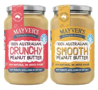 Coles Mayver's Smooth or Crunchy Peanut Butter 375g offer