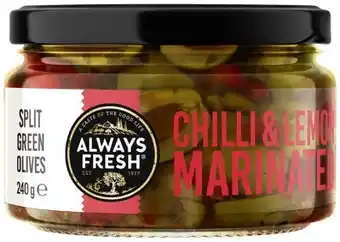 Coles Always Fresh Green Olives Chilli & Lemon 240g offer