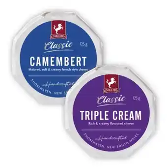 Coles Unicorn Cheese Camembert or Brie 125g offer