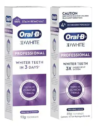 Coles Oral B 3D White Pro Diamond Clean or Strong Enamel Toothpaste 85g-90g offer