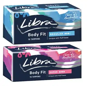 Coles Libra Body Fit Regular or Super Tampons 16 Pack offer