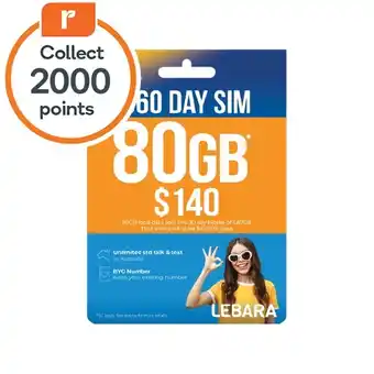 Woolworths Lebara $140 Starter Pack¥ offer