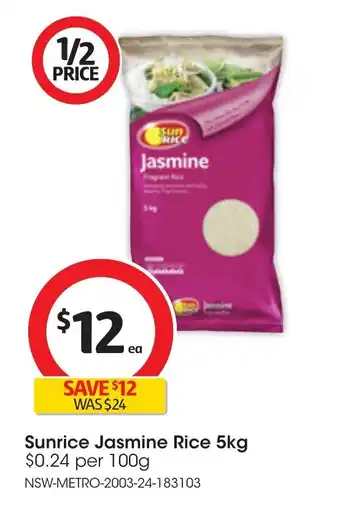 Coles Sunrice Jasmine Rice 5kg offer