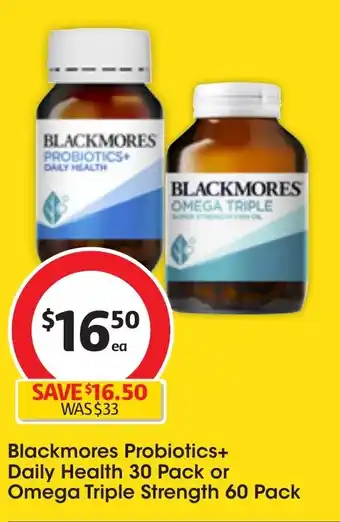 Coles Blackmores Probiotics+ Daily Health 30 Pack or Omega Triple Strength 60 Pack offer