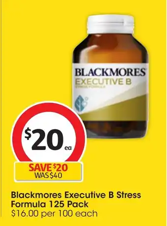 Coles Blackmores Executive B Stress Formula 125 Pack offer