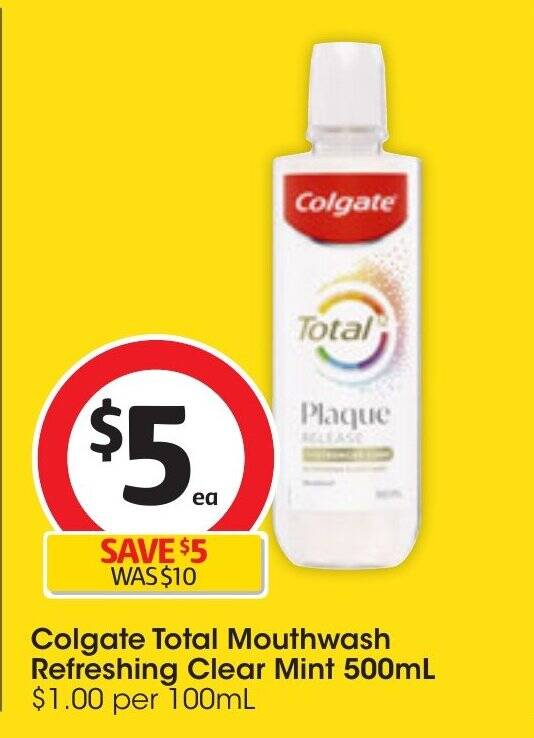 Colgate Total Mouthwash Refreshing Clear Mint 500mL offer at Coles