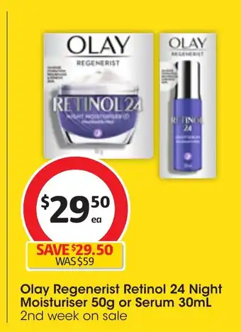 Olay Regenerist Retinol 24 Night Moisturiser 50g or Serum 30mL