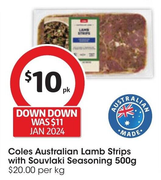 Coles Australian Lamb Strips with Souvlaki Seasoning 500g offer at Coles
