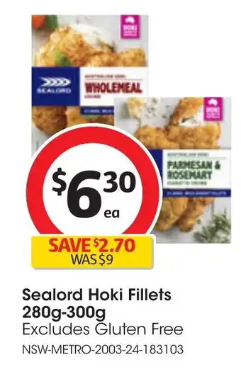 Coles Sealord Hoki Fillets 280g-300g offer