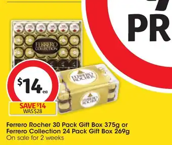 Coles Ferrero Rocher 30 Pack Gift Box 375g or Ferrero Collection 24 Pack Gift Box 269g offer