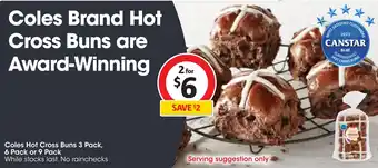 Coles Coles Hot Cross Buns 3 Pack 6 Pack or 9 Pack offer