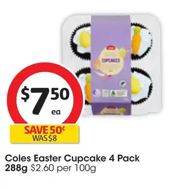 Coles Coles Easter Cupcake 4 Pack 288g offer