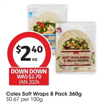 Coles Coles Soft Wraps 8 Pack 360g offer