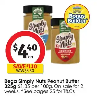 Coles Bega Simply Nuts Peanut Butter 325g offer