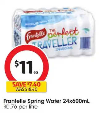 Coles Frantelle Spring Water 24x600mL offer