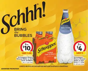Coles Schweppes Mixers, Mineral Water or Soft Drink 4x300mL offer