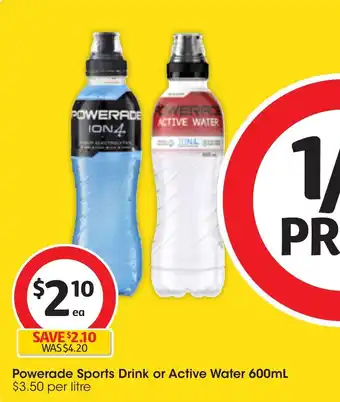 Coles Powerade Sports Drink or Active Water 600mL offer