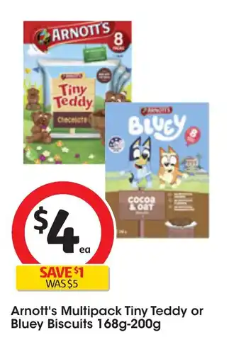 Coles Arnott's Multipack Tiny Teddy or Bluey Biscuits 168g-200g offer