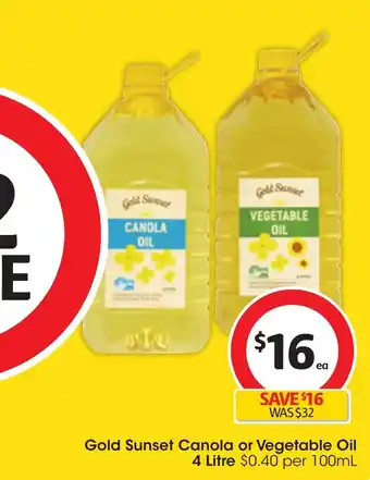 Coles Gold Sunset Canola or Vegetable Oil 4 Litre offer