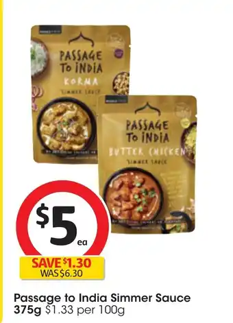 Coles Passage to India Simmer Sauce 375g offer