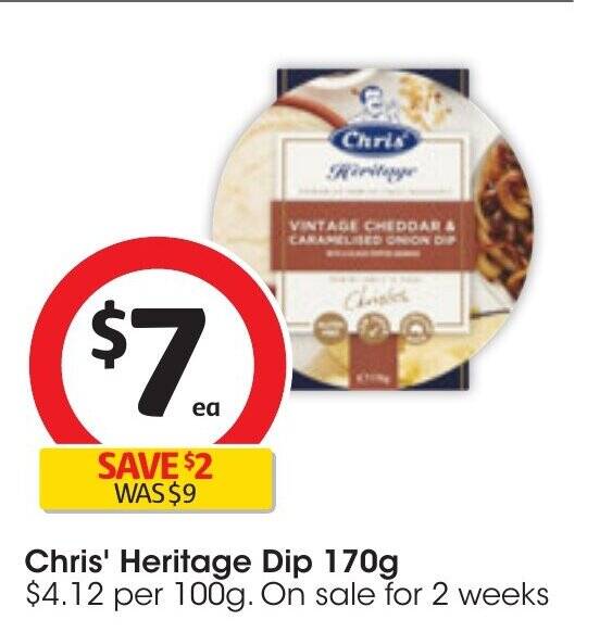 Chris' Heritage Dip 170g offer at Coles