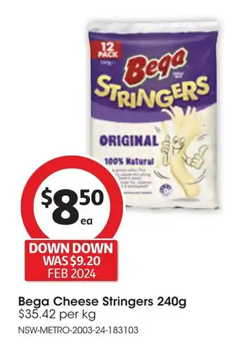 Coles Bega Cheese Stringers 240g offer