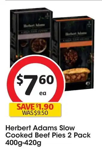 Herbert Adams Slow Cooked Beef Pies 2 Pack 400g-420g